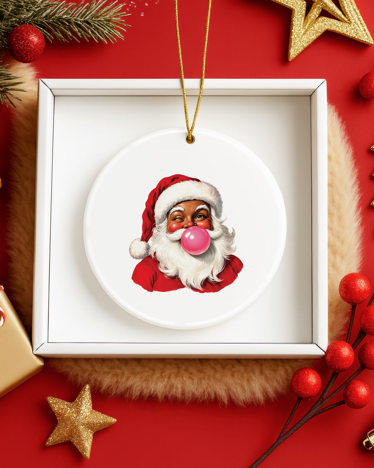 Black Santa Blowing Bubble Gum Ceramic Ornament