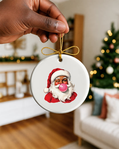 Black Santa Blowing Bubble Gum Ceramic Ornament
