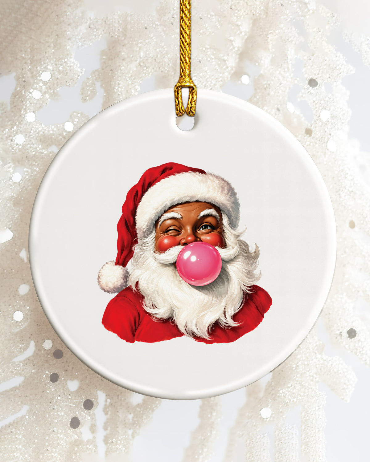 Black Santa Blowing Bubble Gum Ceramic Ornament
