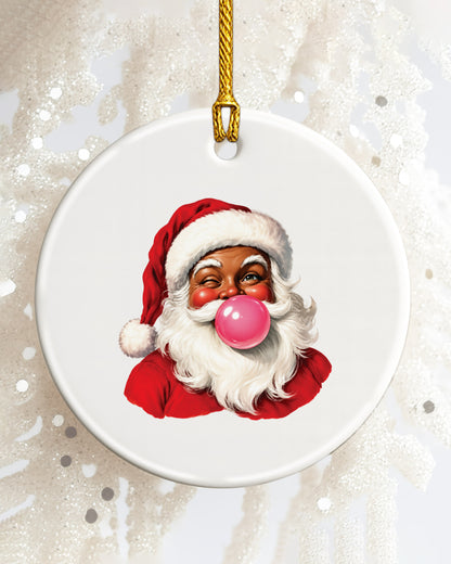 Black Santa Blowing Bubble Gum Ceramic Ornament