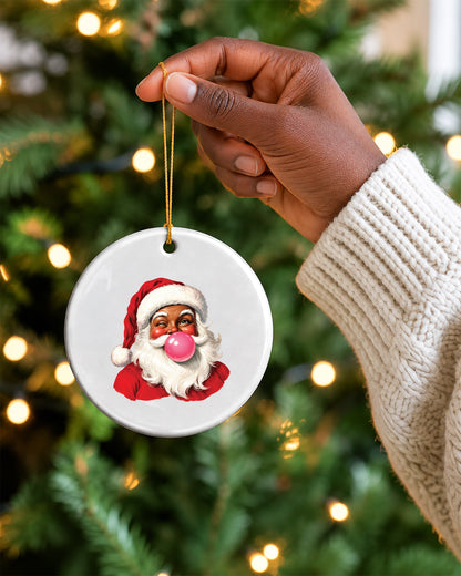 Black Santa Blowing Bubble Gum Ceramic Ornament