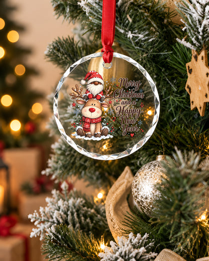 Black Gnome Reindeer Glass Christmas Ornament
