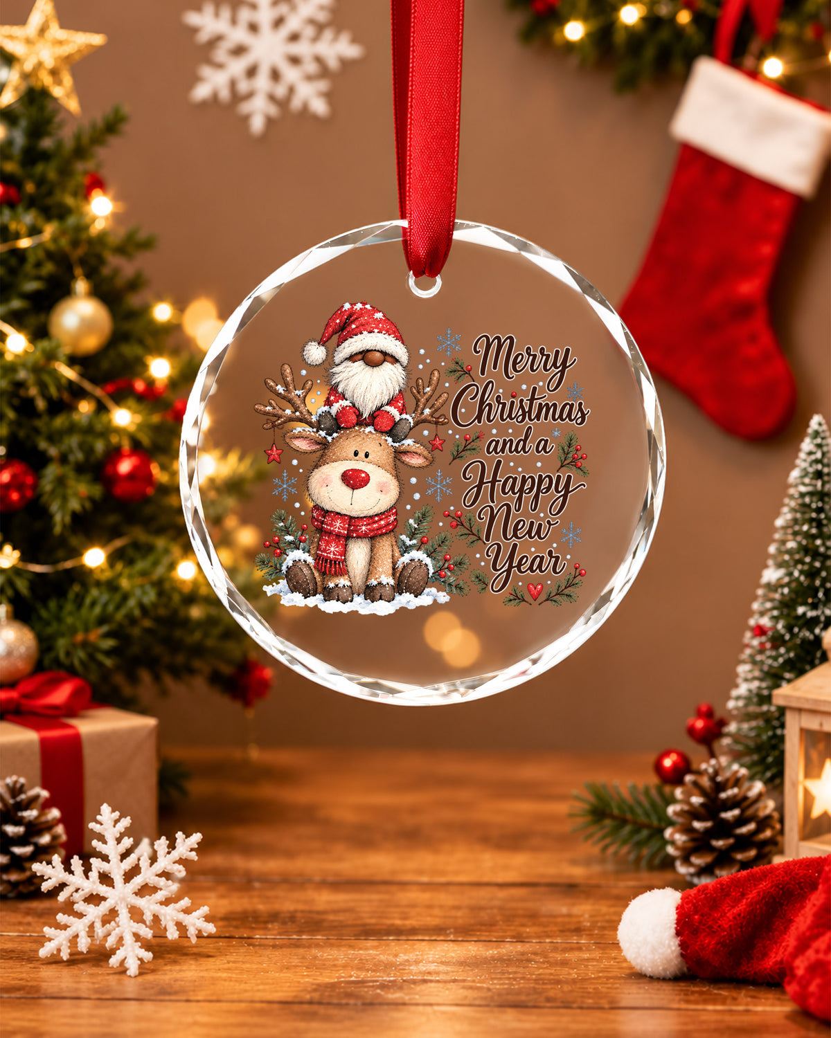 Black Gnome Reindeer Glass Christmas Ornament