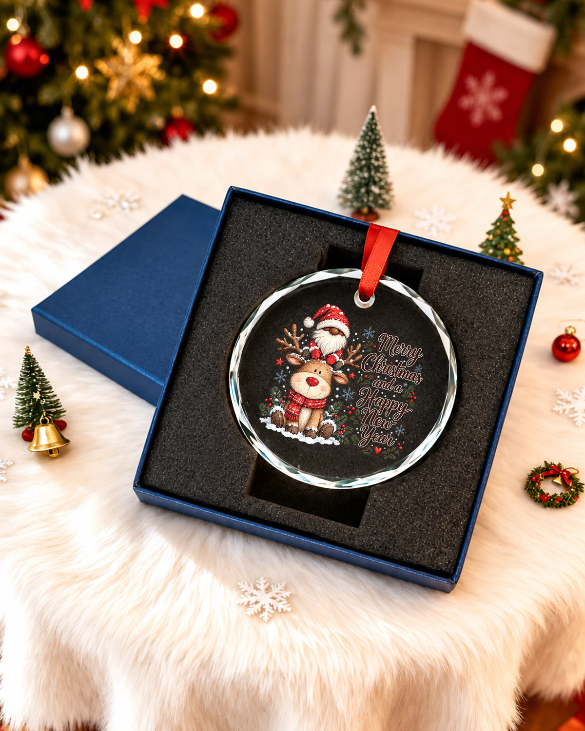Black Gnome Reindeer Glass Christmas Ornament