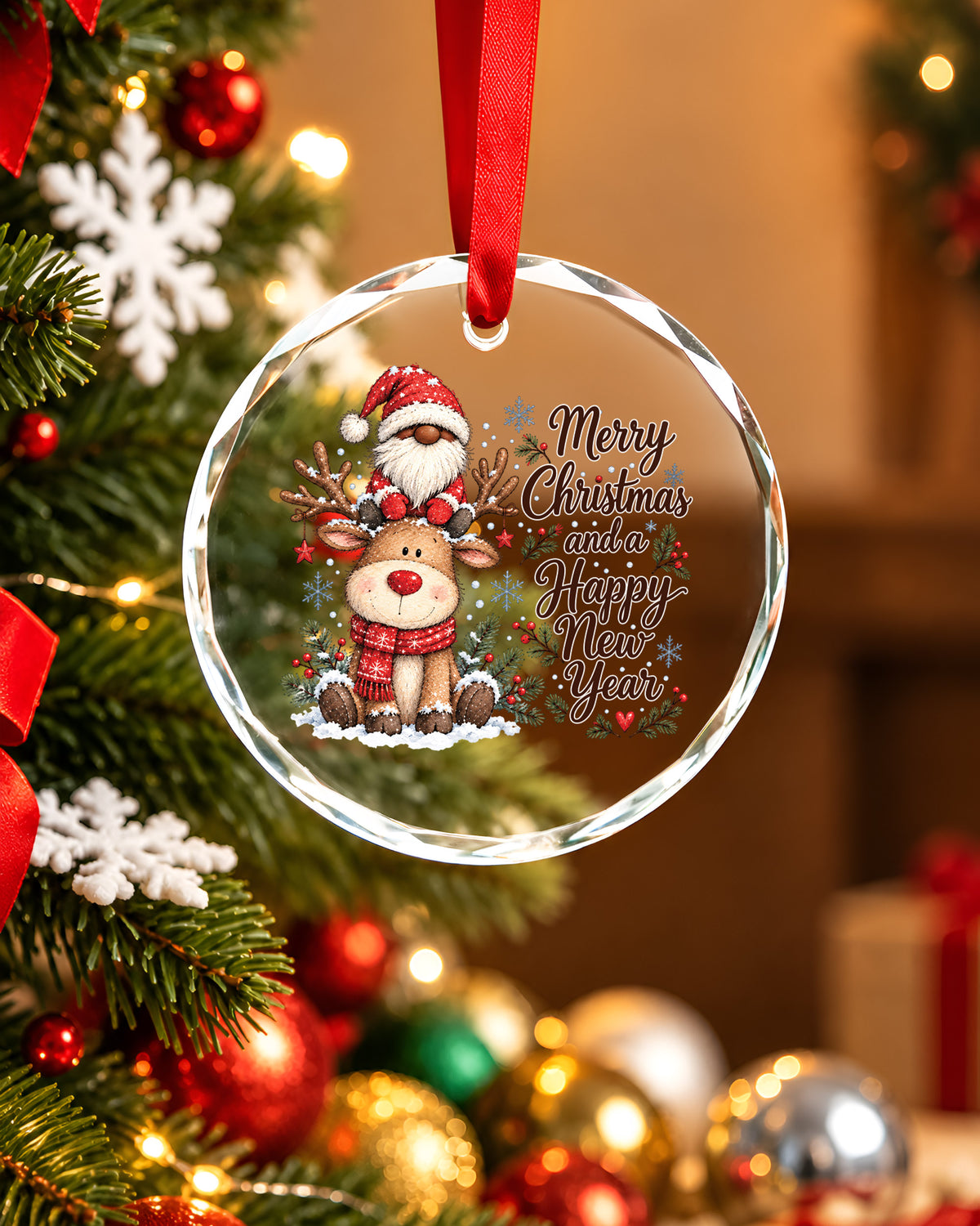 Black Gnome Reindeer Glass Christmas Ornament