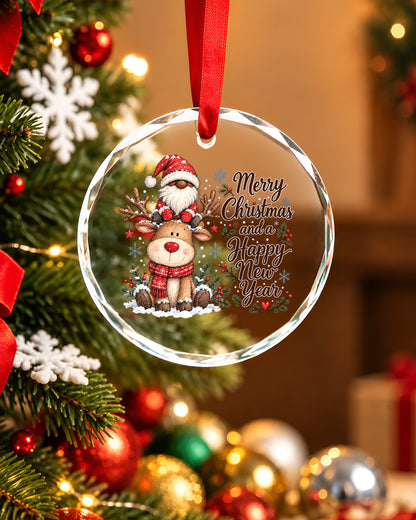 Black Gnome Reindeer Glass Christmas Ornament