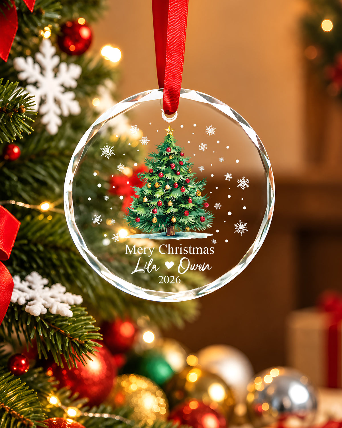 Personalized Black Couple Christmas Glass Ornament 2026