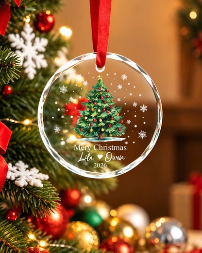 Personalized Black Couple Christmas Glass Ornament 2026
