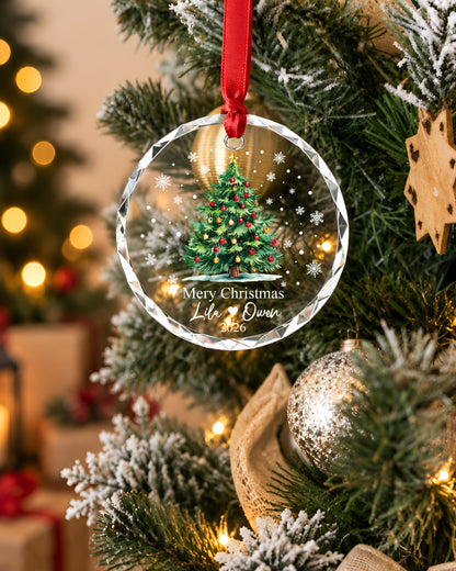 Personalized Black Couple Christmas Glass Ornament 2026