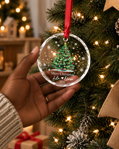 Personalized Black Couple Christmas Glass Ornament 2026