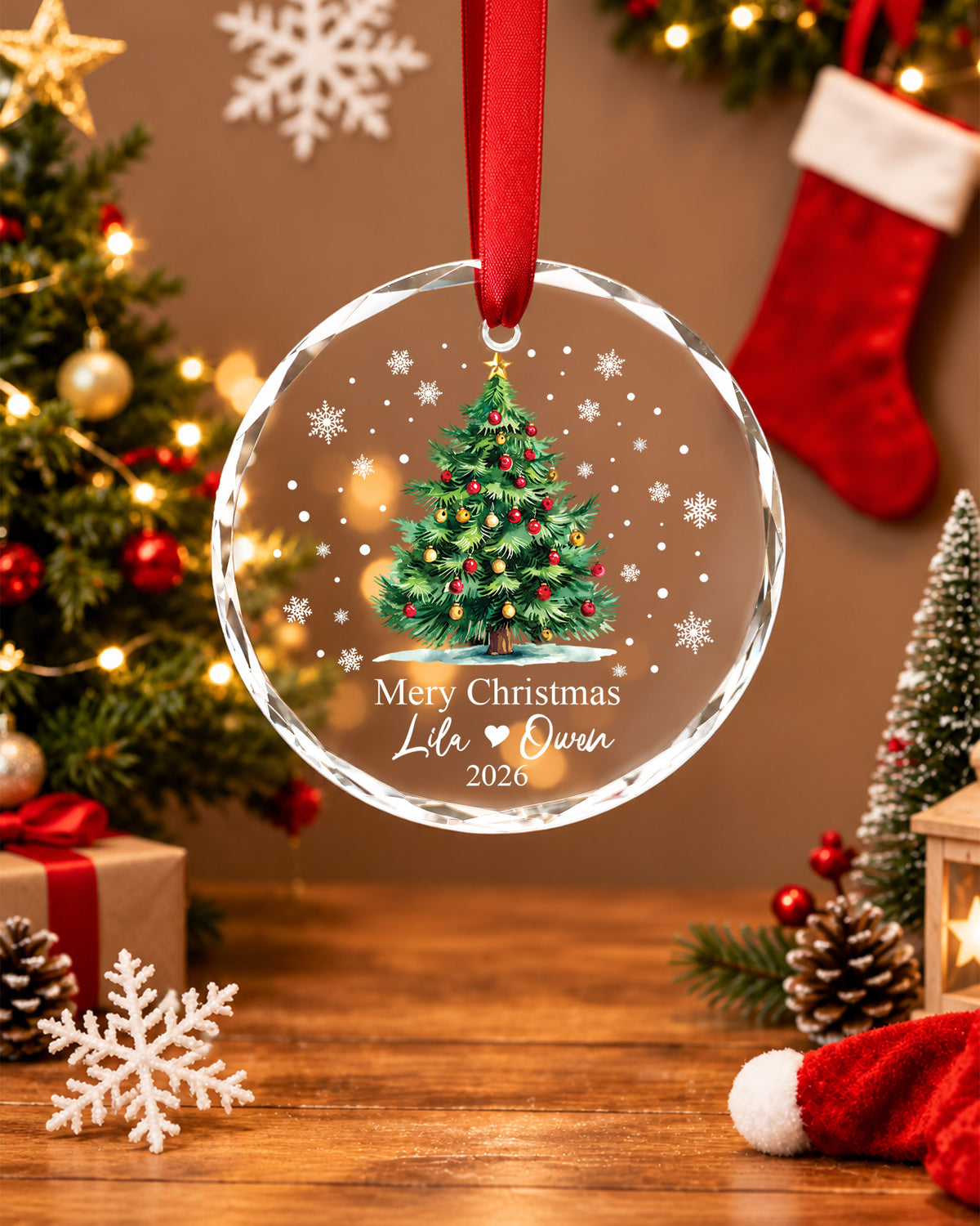 Personalized Black Couple Christmas Glass Ornament 2026