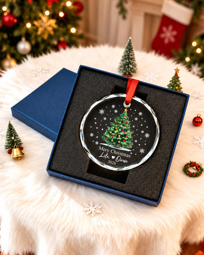 Personalized Black Couple Christmas Glass Ornament 2026