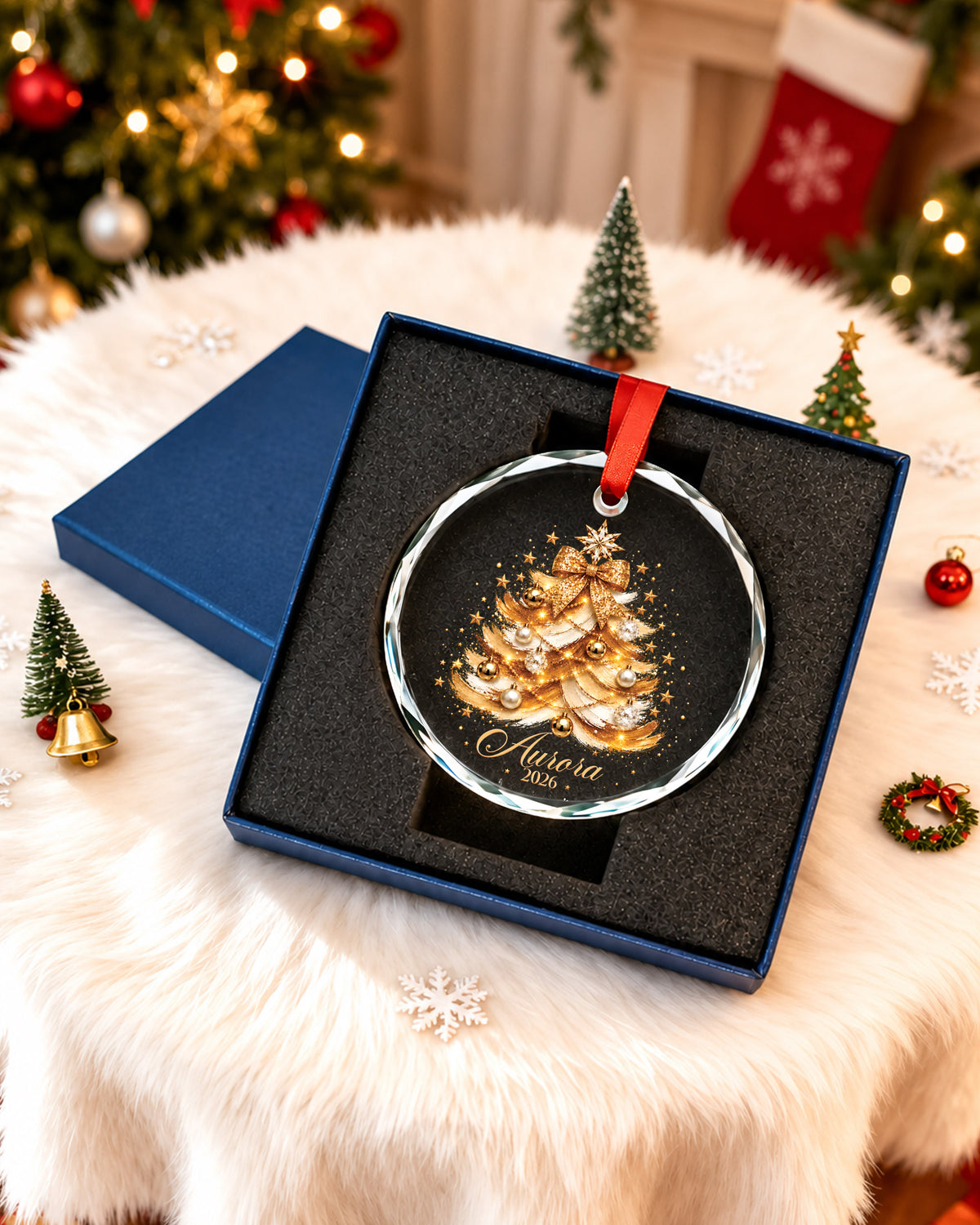Personalized Melanin Christmas Glass Ornament For Her