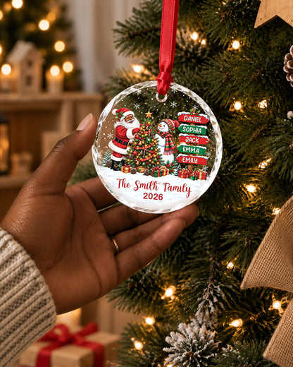 Custom Name Black Santa Snowman Glass Christmas Ornament