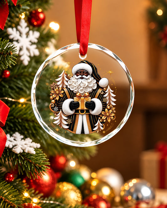 Luxury Black Santa Glass Ornament African American Decor