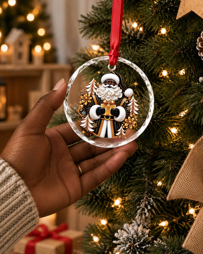 Luxury Black Santa Glass Ornament African American Decor