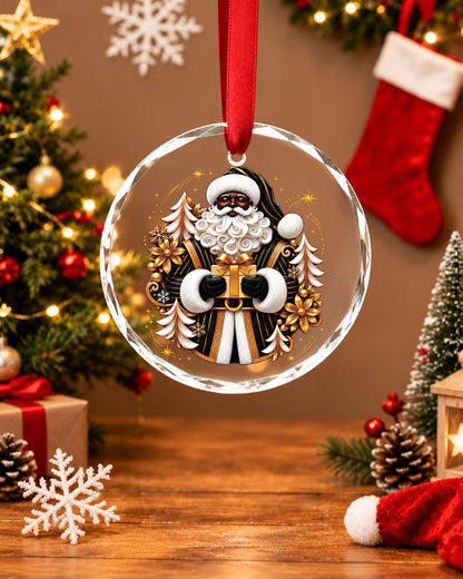 Luxury Black Santa Glass Ornament African American Decor