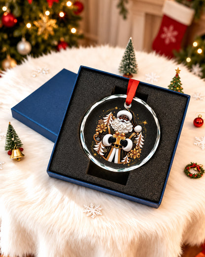Luxury Black Santa Glass Ornament African American Decor