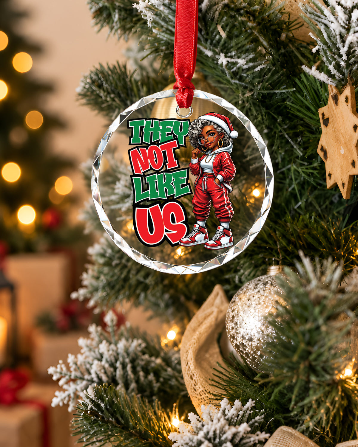 They Not Like Us Melanin Queen Glass Christmas Ornament