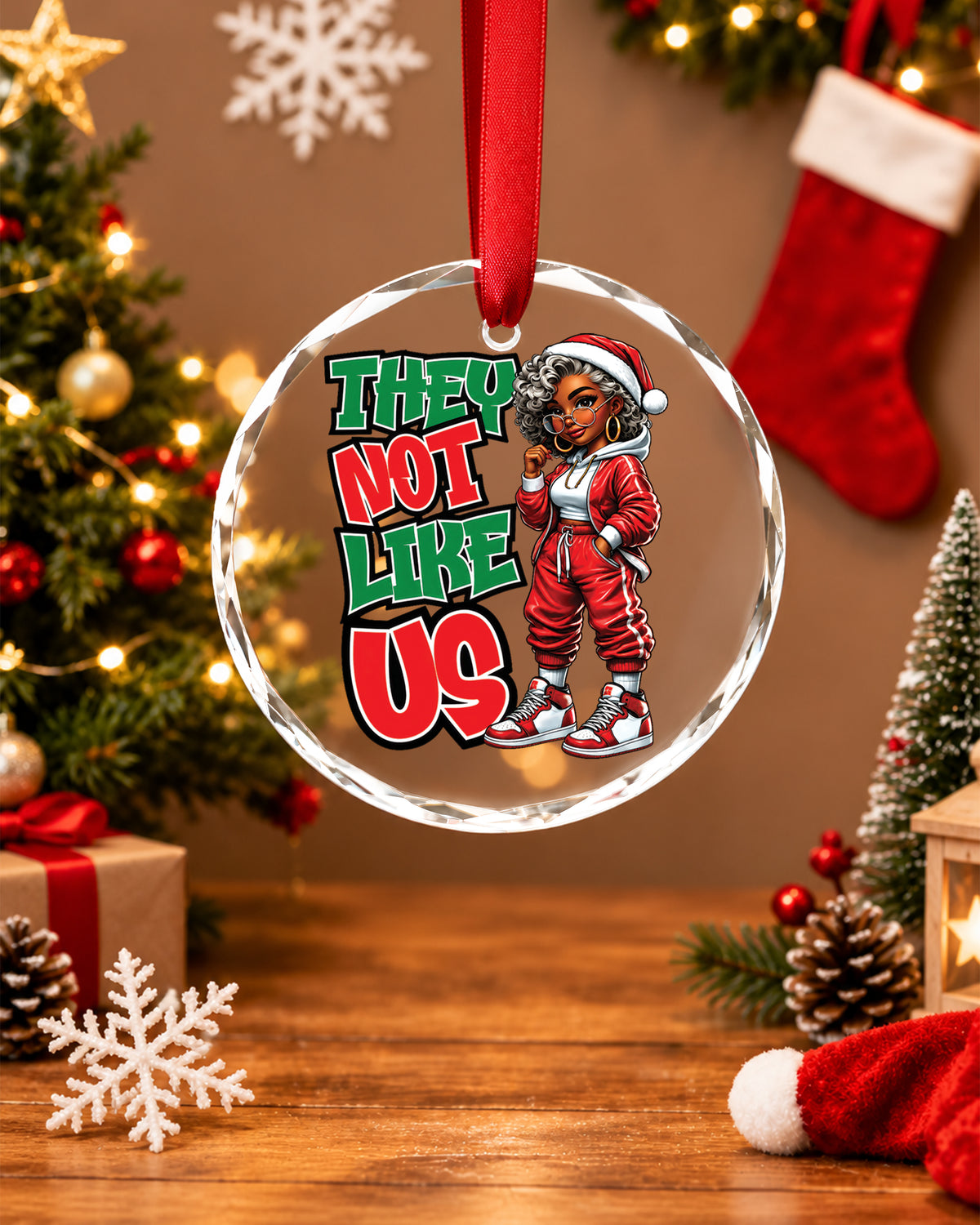 They Not Like Us Melanin Queen Glass Christmas Ornament