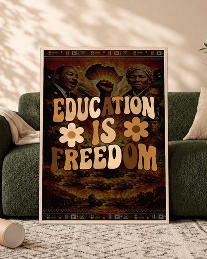 Education is Freedom Retro Floral - Poster/Canvas