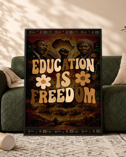 Education is Freedom Retro Floral - Poster/Canvas