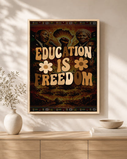 Education is Freedom Retro Floral - Poster/Canvas