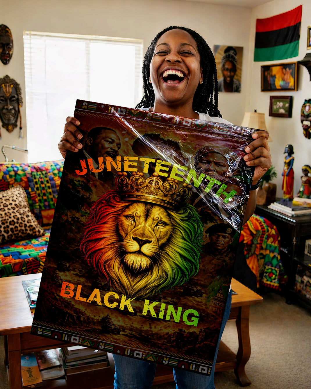 Juneteenth Black King Lion Crown - Poster/Canvas