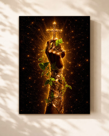 Black Christian Cross Canvas - African American Faith Wall Art
