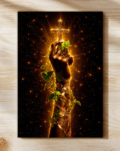 Black Christian Cross Canvas - African American Faith Wall Art