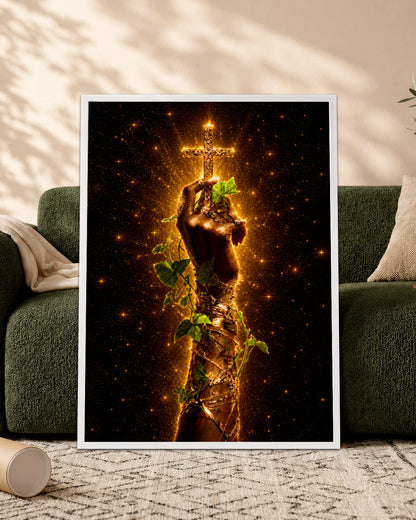 Black Christian Cross Canvas - African American Faith Wall Art