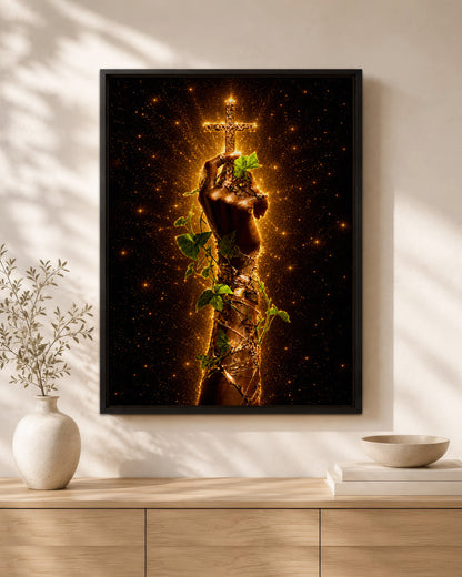 Black Christian Cross Canvas - African American Faith Wall Art