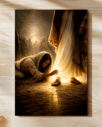 Black Jesus Healing the Woman Canvas Print – African American Christian Wall Art