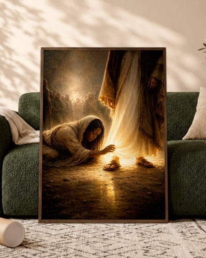 Black Jesus Healing the Woman Canvas Print – African American Christian Wall Art