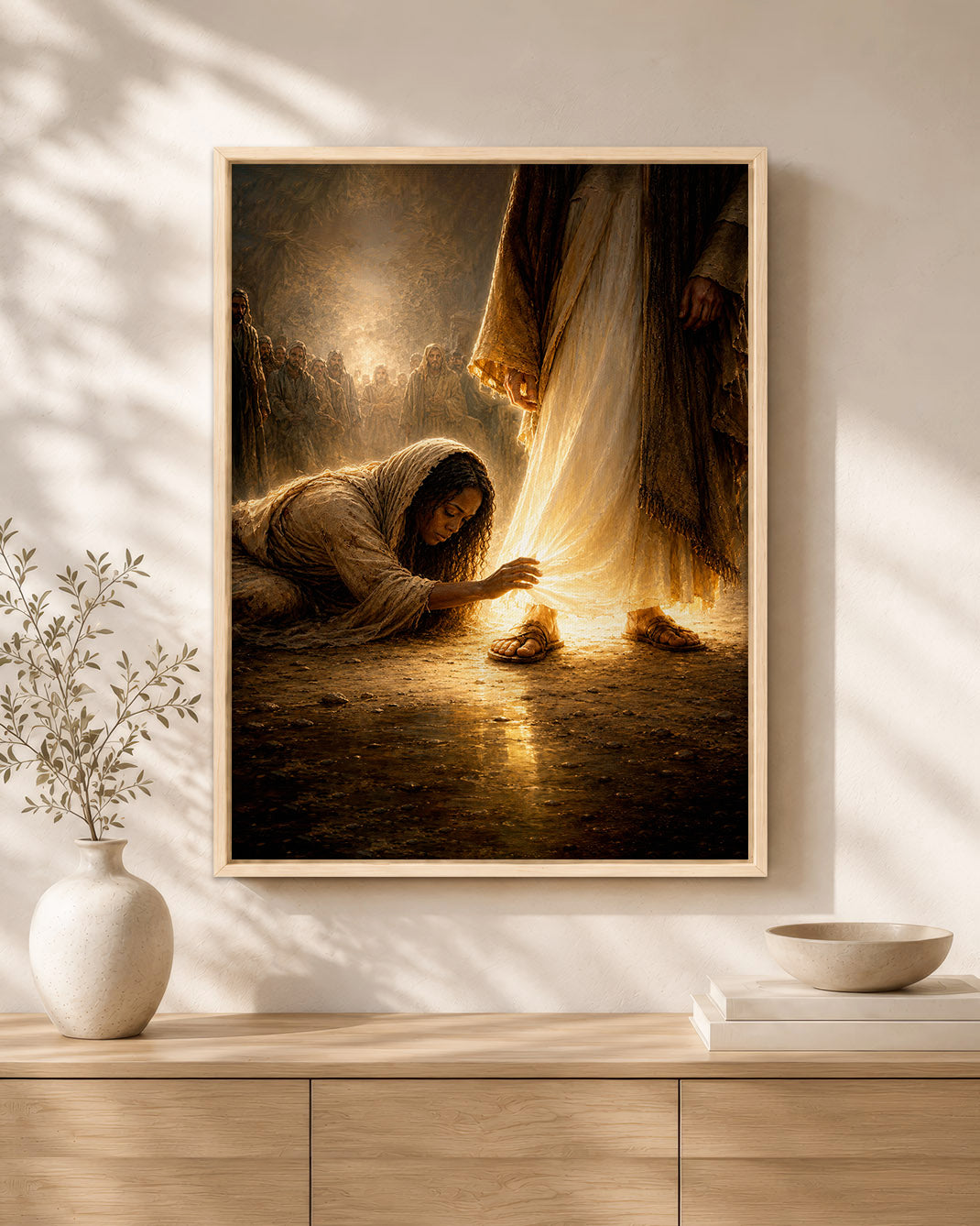 Black Jesus Healing the Woman Canvas Print – African American Christian Wall Art