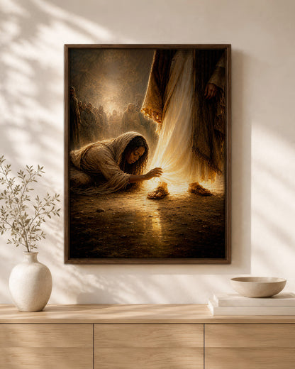 Black Jesus Healing the Woman Canvas Print – African American Christian Wall Art