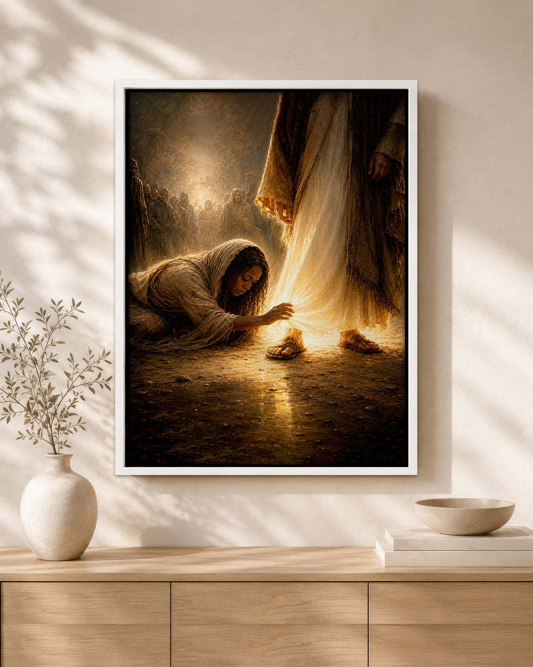 Black Jesus Healing the Woman Canvas Print – African American Christian Wall Art