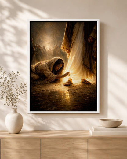 Black Jesus Healing the Woman Canvas Print – African American Christian Wall Art