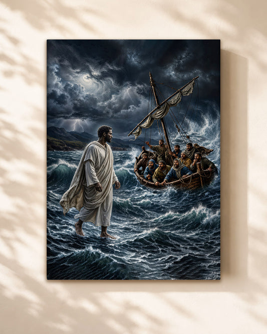 Black Jesus Walking on Water Canvas Print – African American Christian Wall Art
