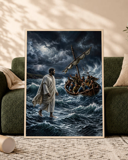 Black Jesus Walking on Water Canvas Print – African American Christian Wall Art
