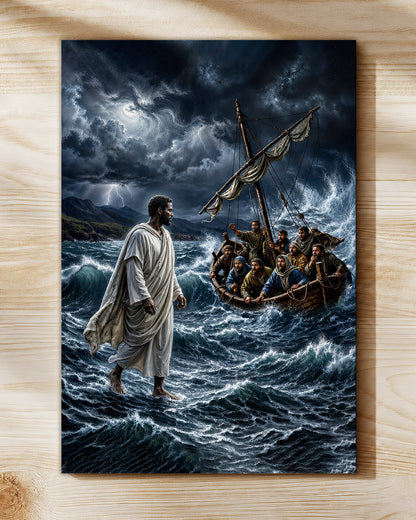 Black Jesus Walking on Water Canvas Print – African American Christian Wall Art