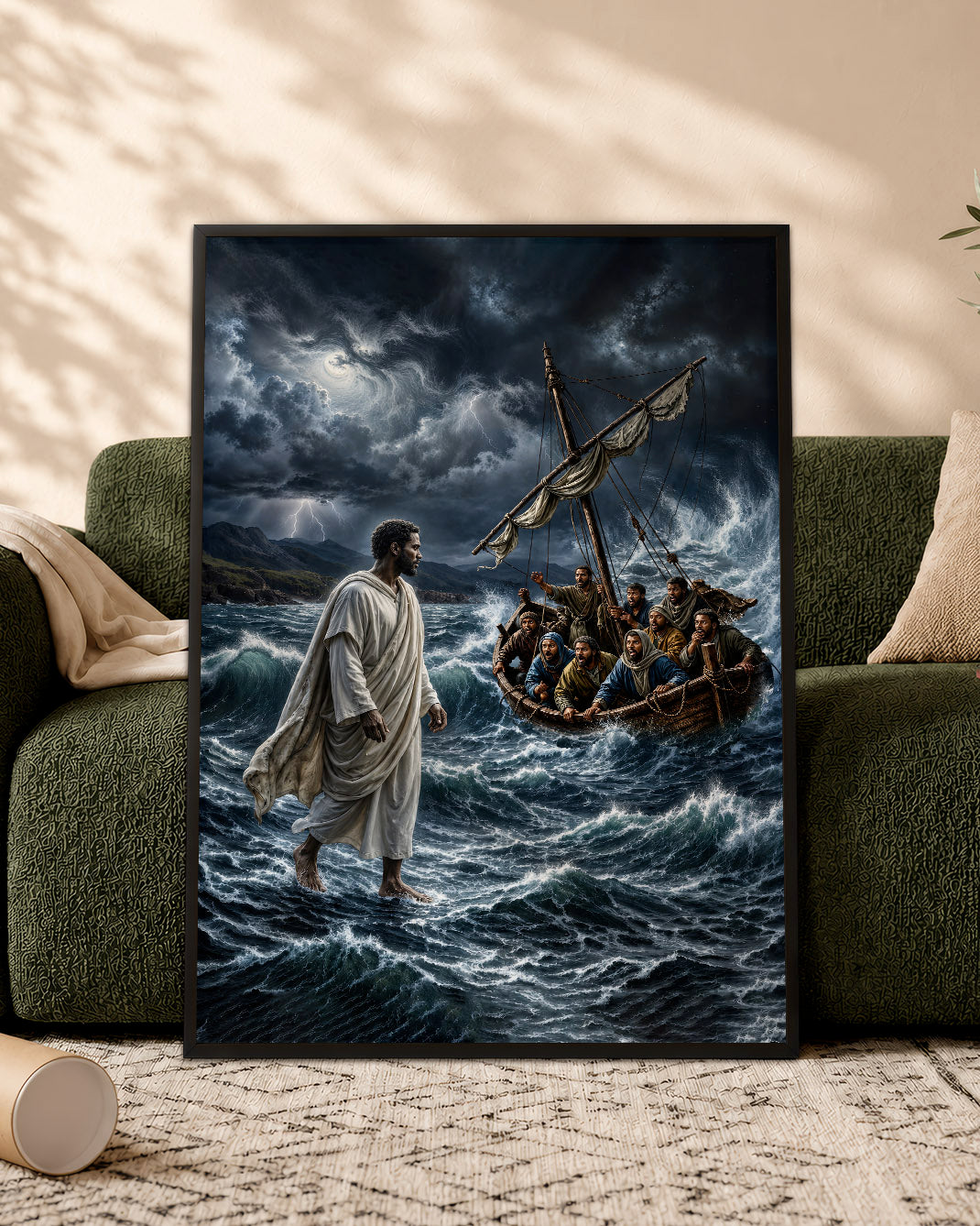 Black Jesus Walking on Water Canvas Print – African American Christian Wall Art