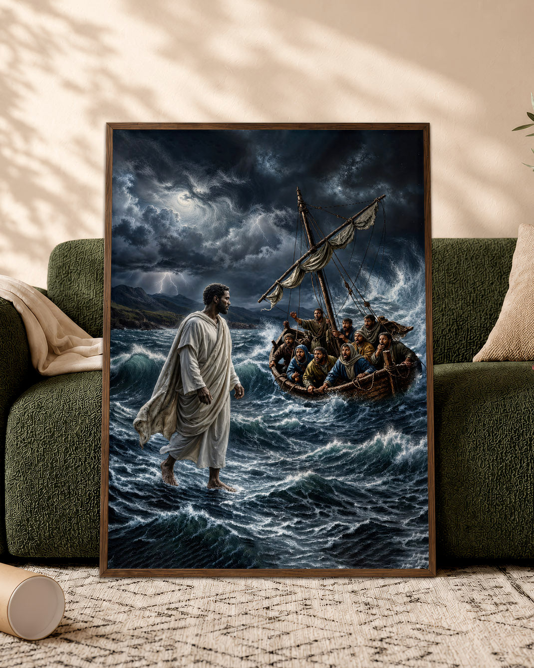 Black Jesus Walking on Water Canvas Print – African American Christian Wall Art