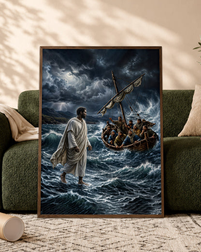 Black Jesus Walking on Water Canvas Print – African American Christian Wall Art