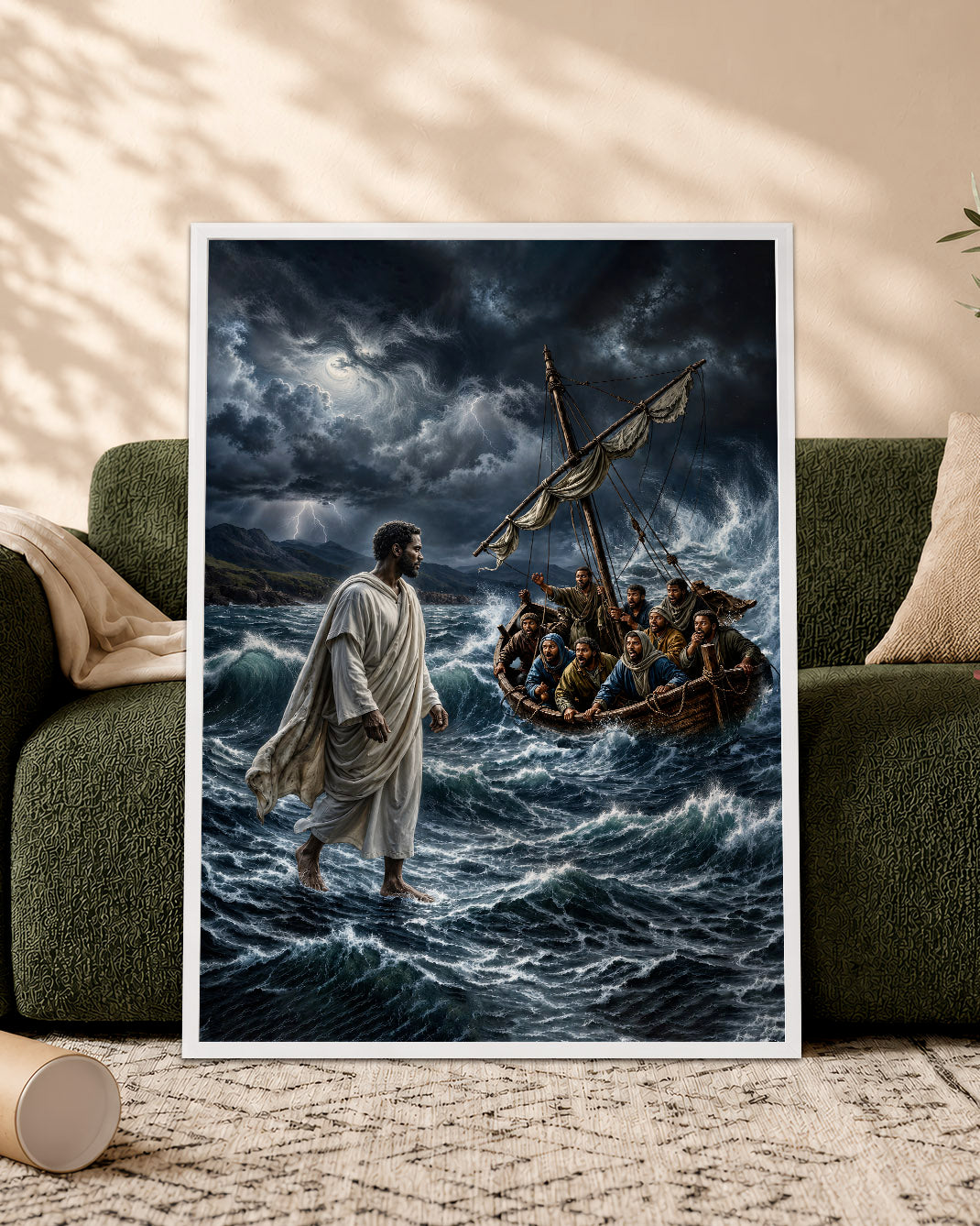 Black Jesus Walking on Water Canvas Print – African American Christian Wall Art