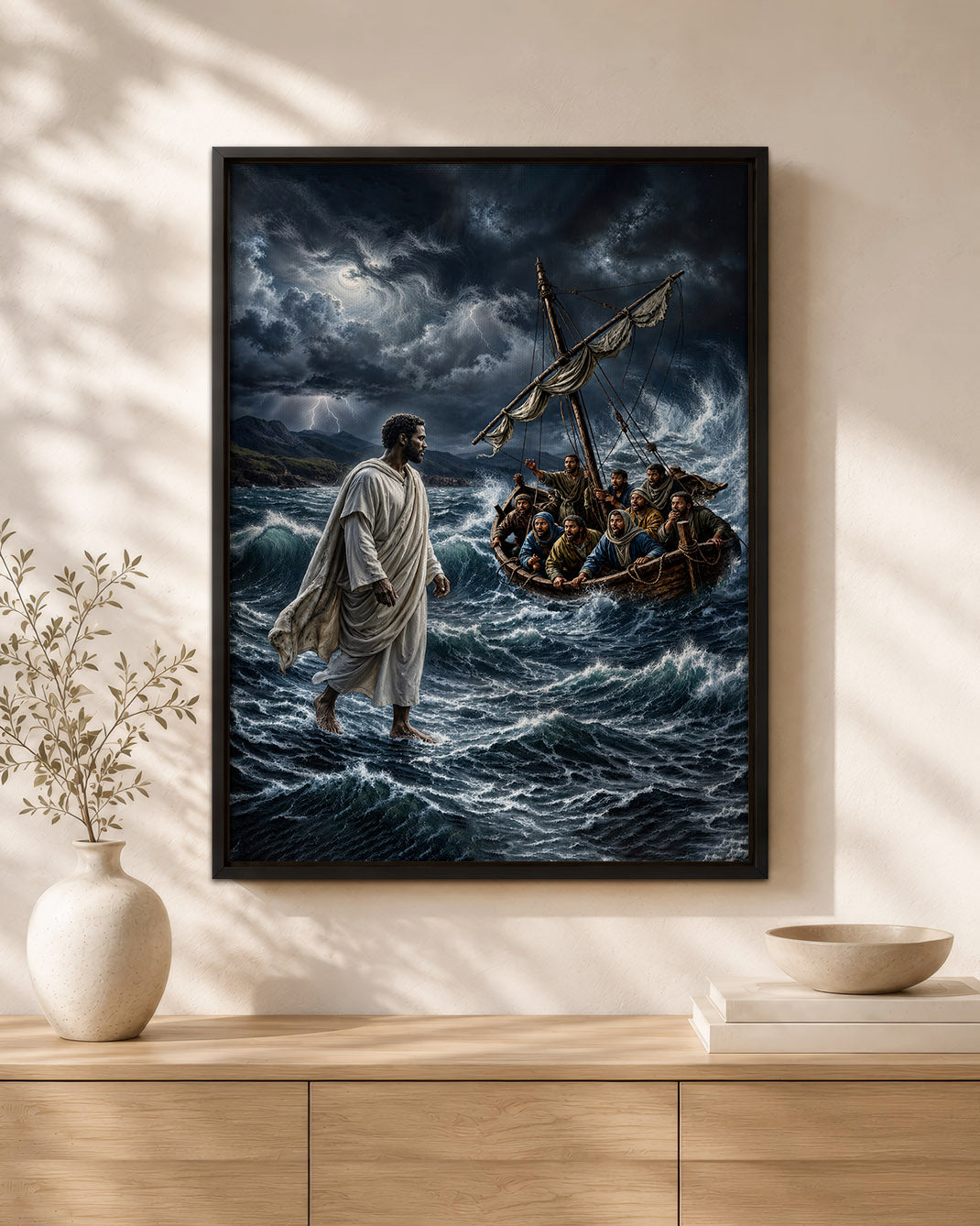 Black Jesus Walking on Water Canvas Print – African American Christian Wall Art