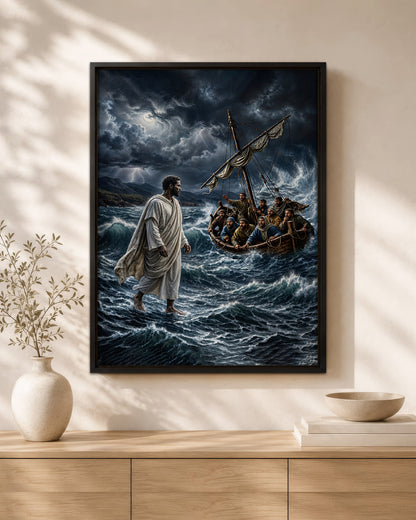 Black Jesus Walking on Water Canvas Print – African American Christian Wall Art