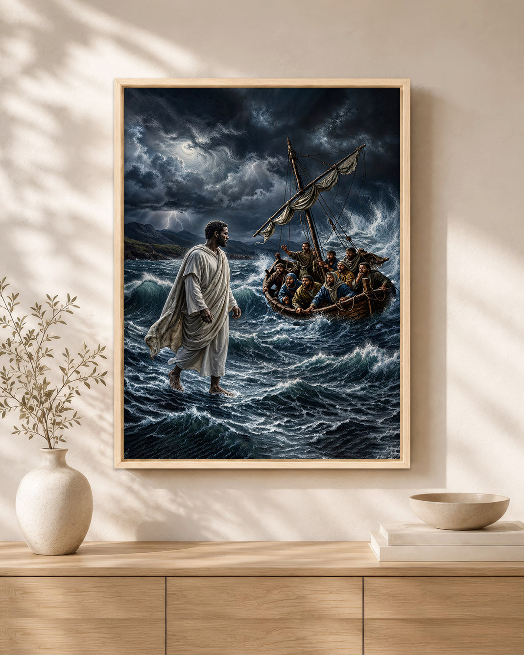 Black Jesus Walking on Water Canvas Print – African American Christian Wall Art