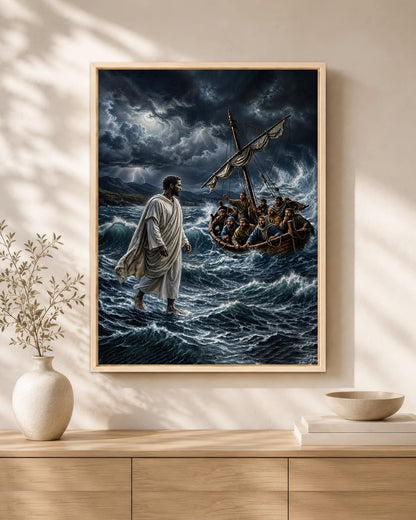 Black Jesus Walking on Water Canvas Print – African American Christian Wall Art
