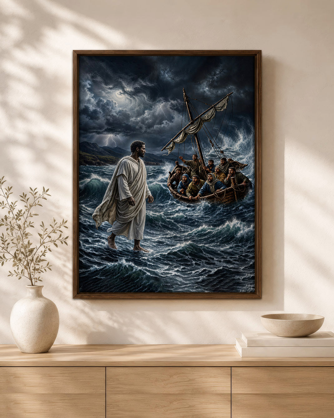 Black Jesus Walking on Water Canvas Print – African American Christian Wall Art